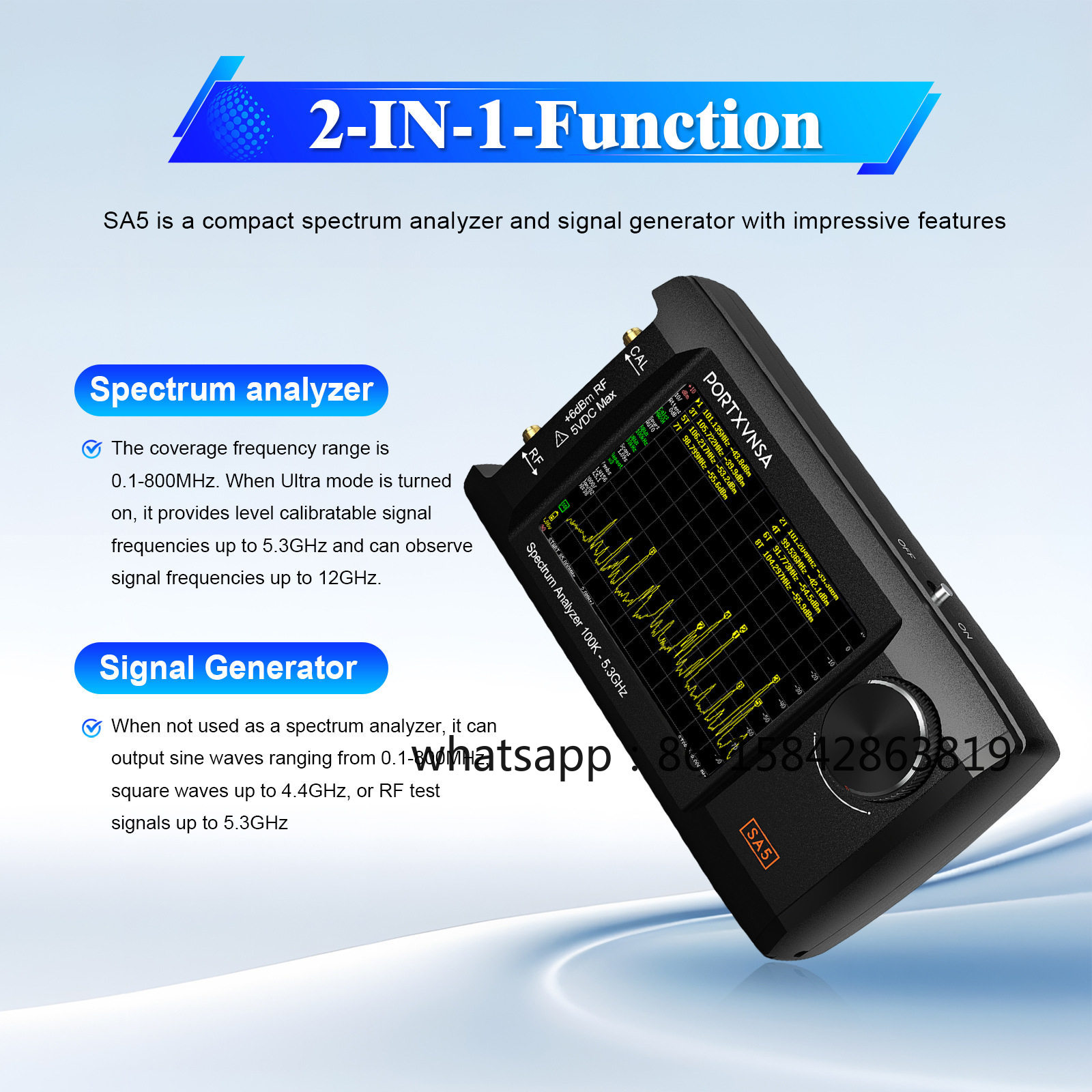 Signal Generator Spectrum Analyzer - Analizzatore di Spettro Portatile SA5, Generatore