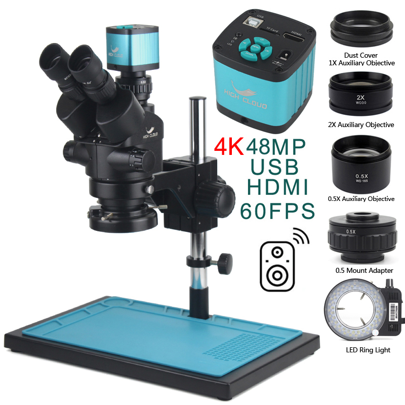 Stereo Trinocular Microscope Pcb - Microscopio trinoculare stereo simul-focale 3.5X-90X 4K
