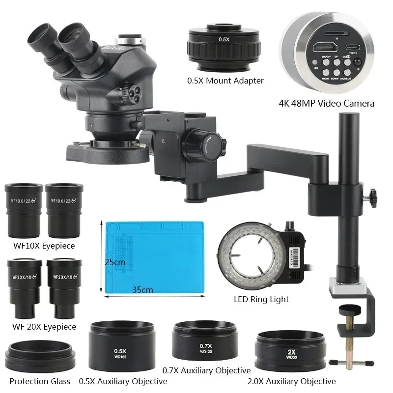 Stereo Trinocular Microscope Pcb - Microscopio Stereo Industriale con Zoom 3.5X-200X,