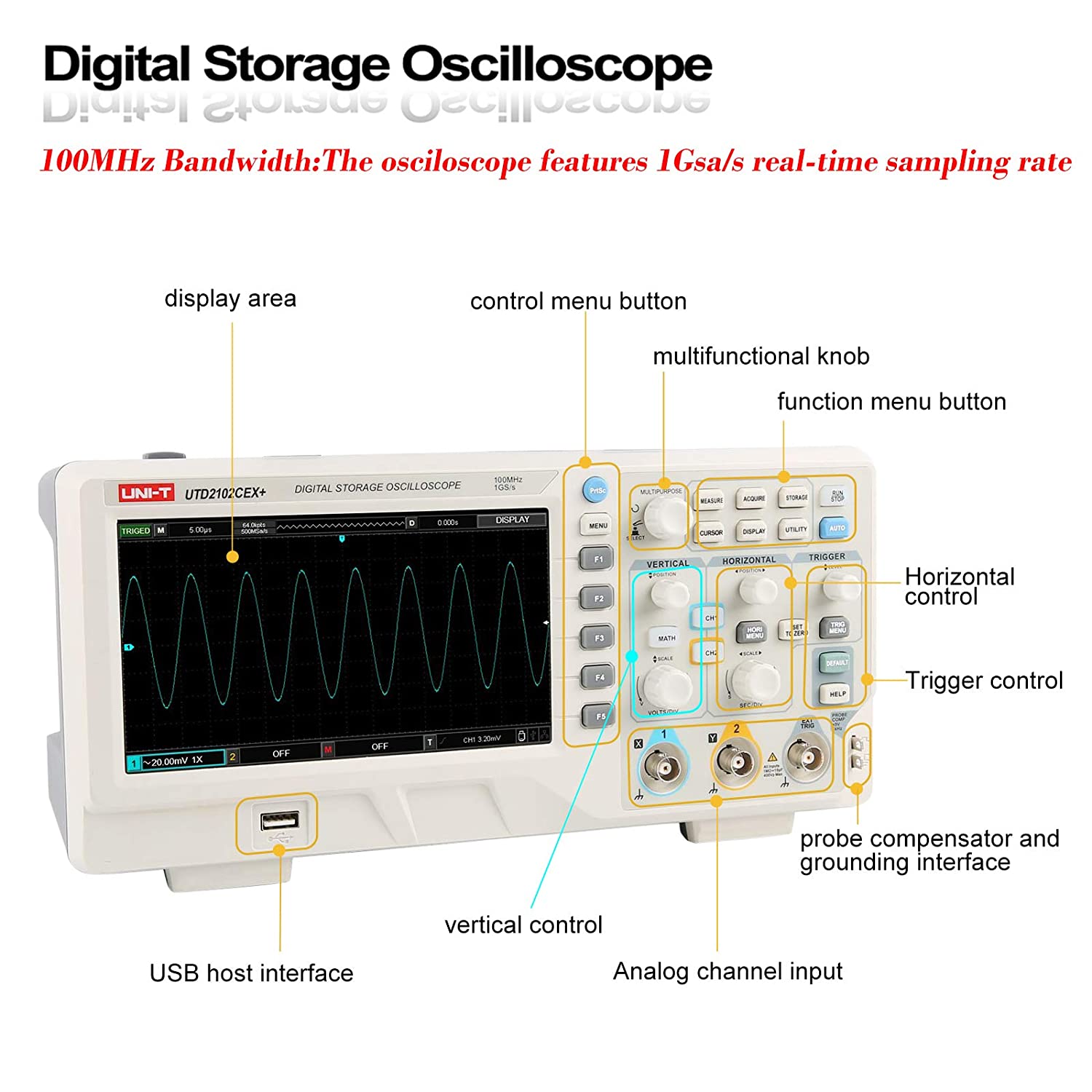 UTD2102CEX+ Oscilloscopio Digi - Digital Storage Oscilloscope 100Mhz recensione e prezzo